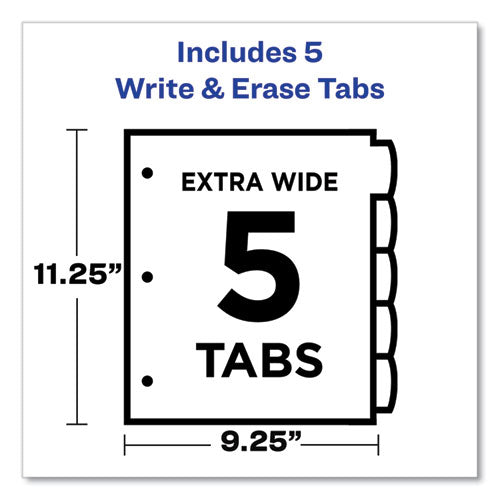 Image of Avery® Write and Erase Durable Plastic Dividers with Straight Pocket, 5-Tab, 11.13 x 9.25, White, 1 Set