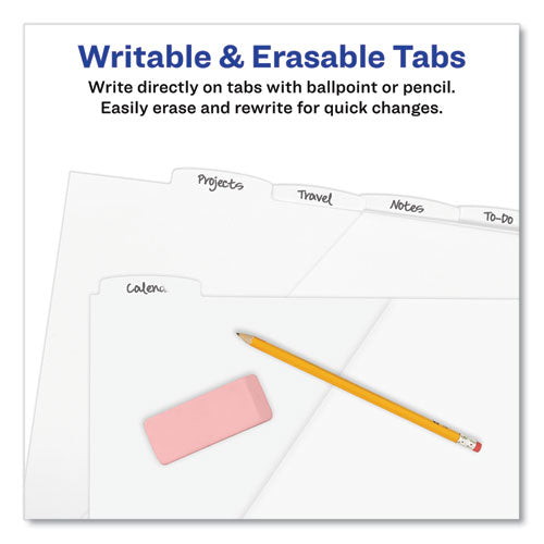 Image of Avery® Write and Erase Durable Plastic Dividers with Straight Pocket, 5-Tab, 11.13 x 9.25, White, 1 Set