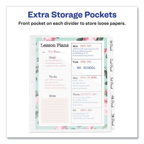 Image of Avery® Write and Erase Durable Plastic Dividers with Straight Pocket, 5-Tab, 11.13 x 9.25, White, 1 Set