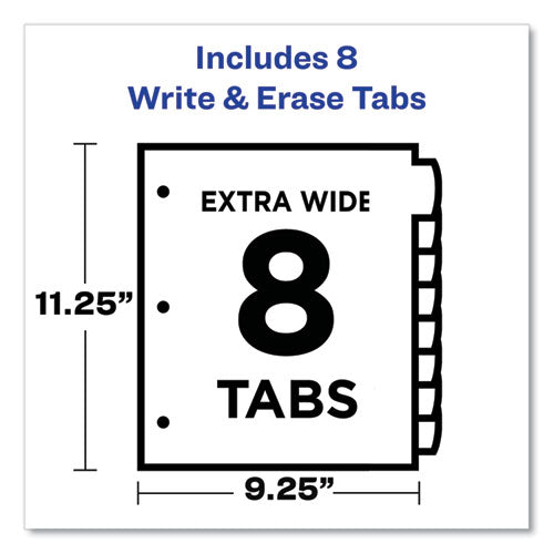 Image of Avery® Write and Erase Durable Plastic Dividers with Straight Pocket, 8-Tab, 11.13 x 9.25, White, 1 Set