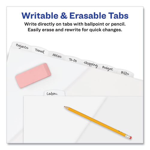 Image of Avery® Write and Erase Durable Plastic Dividers with Straight Pocket, 8-Tab, 11.13 x 9.25, White, 1 Set