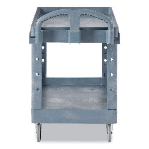 Image of Rubbermaid® Commercial BRUTE Heavy-Duty Ergo Handle Utility Cart, Plastic, Two Shelves, 500 lb Capacity, 25.5" x 44" x 39", Gray