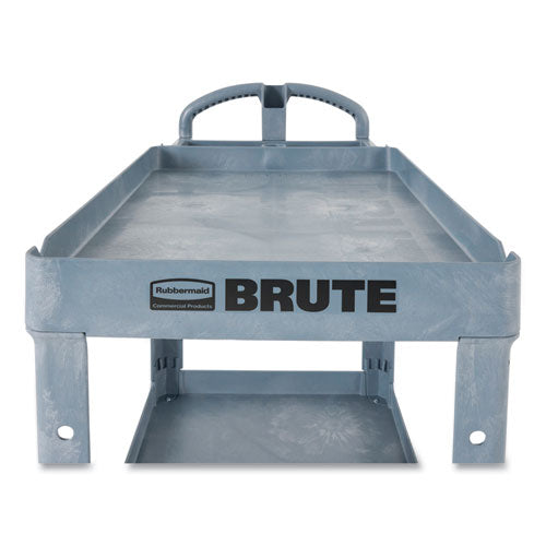 Image of Rubbermaid® Commercial BRUTE Heavy-Duty Ergo Handle Utility Cart, Plastic, 2 Shelves, 750 lb Capacity, 26" x 55" x 33.25", Gray