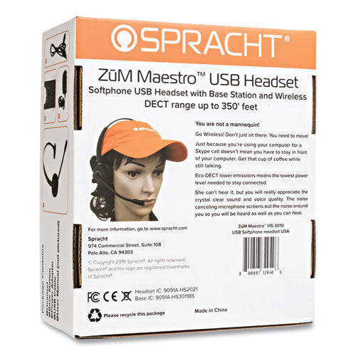 Image of Spracht ZuM Maestro USB Monaural Over The Head Headset, Black