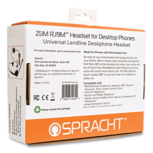 Image of Spracht ZuM ZuMRJ9M Monaural Over The Head Headset, Black