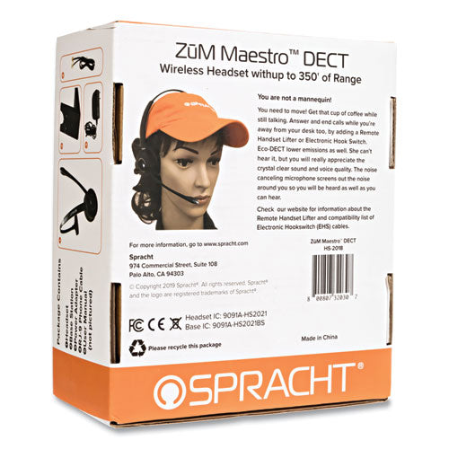 Image of Spracht ZuM Maestro DECT Monaural Over The Head Headset, Black