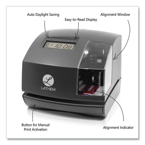 Image of Lathem® Time 1600E Tru-Align Time Clock and Stamp, Digital Display, Dark Gray