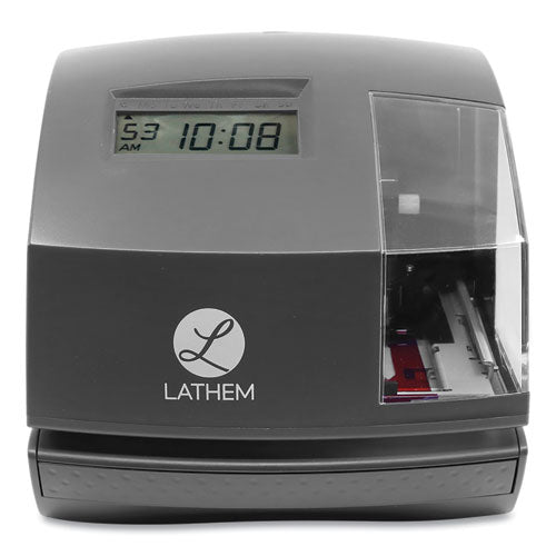 Image of Lathem® Time 1600E Tru-Align Time Clock and Stamp, Digital Display, Dark Gray