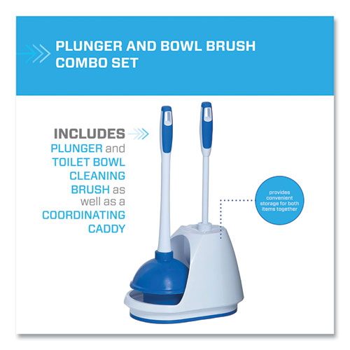 Image of Mr. Clean® Turbo Plunger And Bowl Brush Set, 12.5" Plastic Handle, 6" Dia, White