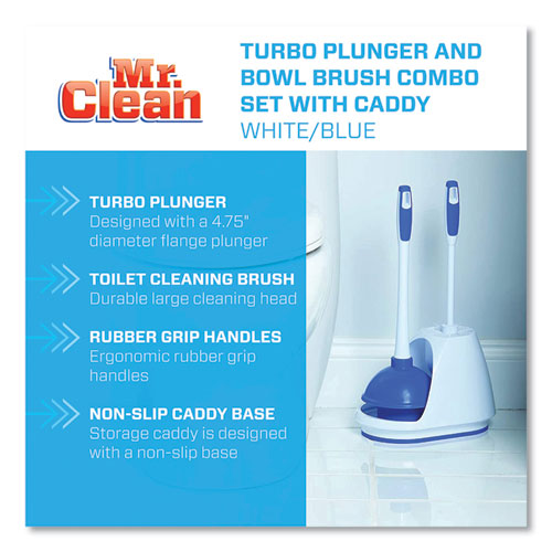 Image of Mr. Clean® Turbo Plunger And Bowl Brush Set, 12.5" Plastic Handle, 6" Dia, White
