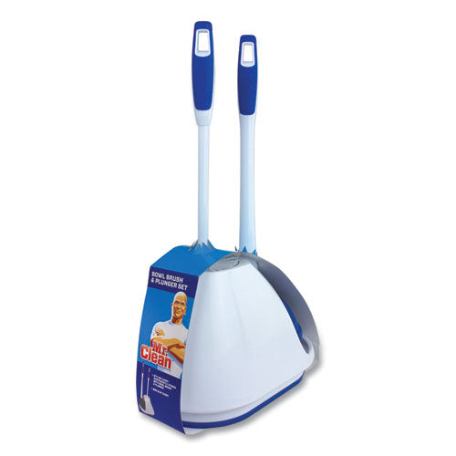 Image of Mr. Clean® Turbo Plunger And Bowl Brush Set, 12.5" Plastic Handle, 6" Dia, White