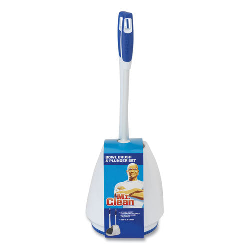 Image of Mr. Clean® Turbo Plunger And Bowl Brush Set, 12.5" Plastic Handle, 6" Dia, White