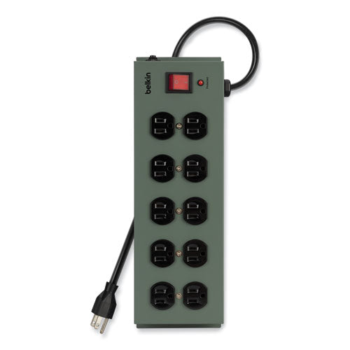 Image of Belkin® Metal SurgeMaster Surge Protector, 10 AC Outlets, 15 ft Cord, 885 J, Dark Gray