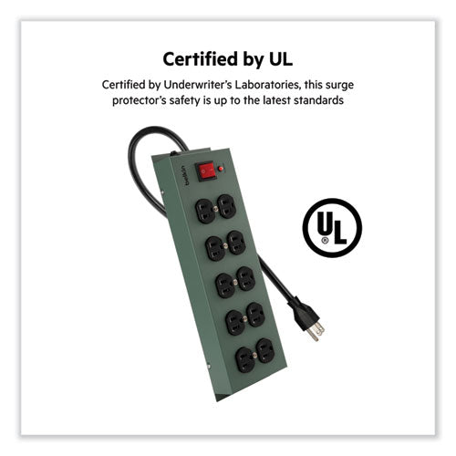 Image of Belkin® Metal SurgeMaster Surge Protector, 10 AC Outlets, 15 ft Cord, 885 J, Dark Gray