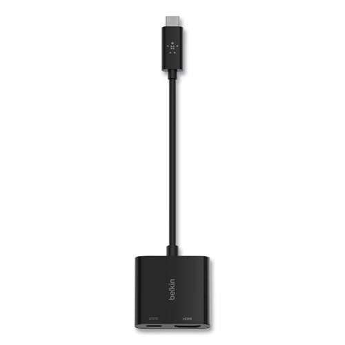 Image of Belkin® USB-C to HDMI + Charge Adapter, HDMI/USB-C(F)/USB-C(M), 2.53", Black