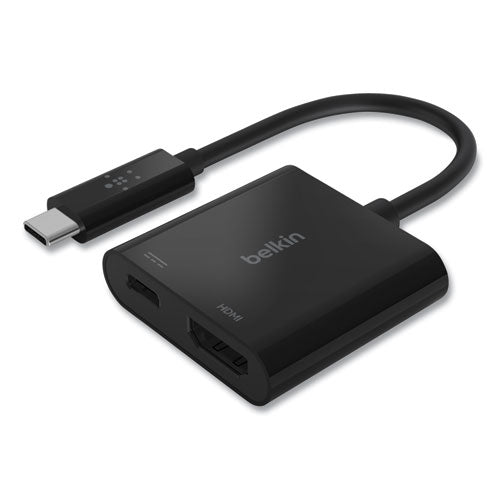 Image of Belkin® USB-C to HDMI + Charge Adapter, HDMI/USB-C(F)/USB-C(M), 2.53", Black