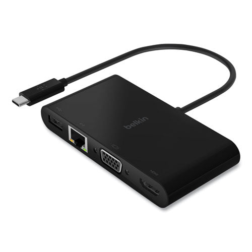 Image of Belkin® USB-C Multimedia + Charge Adapter, 4K HDMI/USB-A/USB-C/VGA, 4.9 ft, Black