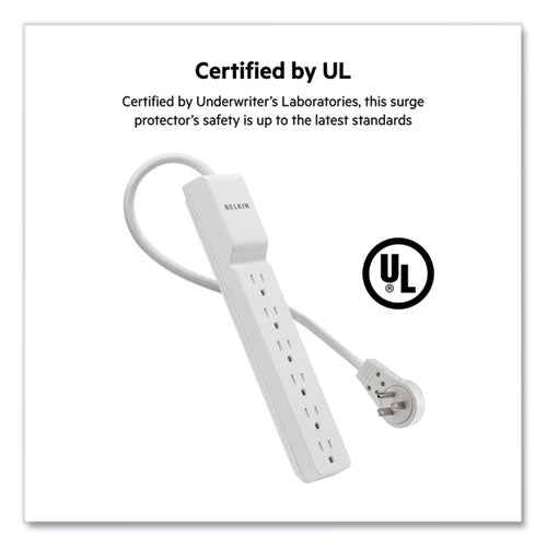 Image of Belkin® Home/Office Surge Protector with Rotating Plug, 6 AC Outlets, 6 ft Cord, 720 J, White