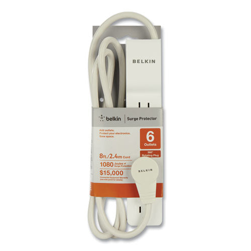 Image of Belkin® Home/Office Surge Protector with Rotating Plug, 6 AC Outlets, 8 ft Cord, 720 J, White