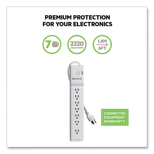 Image of Belkin® Home/Office Surge Protector, 7 AC Outlets, 6 ft Cord, 2,320 J, White