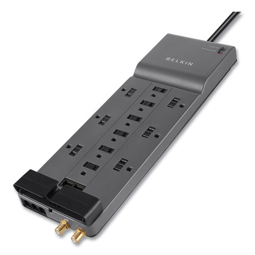 Image of Belkin® Professional Series SurgeMaster Surge Protector, 12 AC Outlets, 10 ft Cord, 3,996 J, Dark Gray