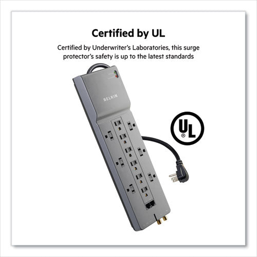 Image of Belkin® Professional Series SurgeMaster Surge Protector, 12 AC Outlets, 10 ft Cord, 3,996 J, Dark Gray