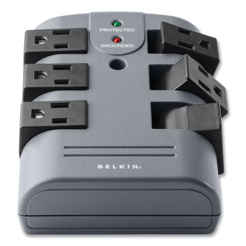 Image of Belkin® Pivot Plug Surge Protector, 6 AC Outlets, 1,080 J, Gray