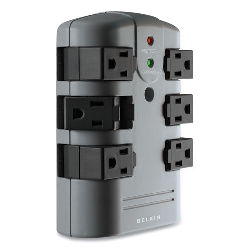 Image of Belkin® Pivot Plug Surge Protector, 6 AC Outlets, 1,080 J, Gray