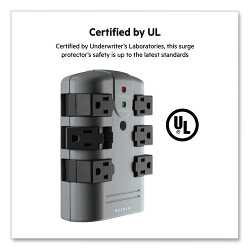 Image of Belkin® Pivot Plug Surge Protector, 6 AC Outlets, 1,080 J, Gray