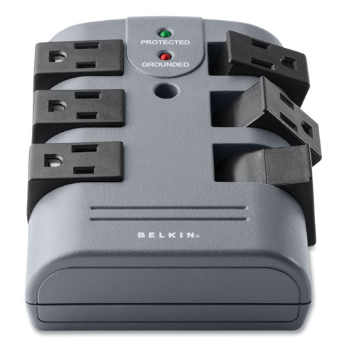 Image of Belkin® Pivot Plug Surge Protector, 6 AC Outlets, 1,080 J, Gray