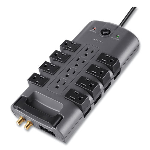 Image of Belkin® Pivot Plug Surge Protector, 12 AC Outlets, 8 ft Cord, 4,320 J, Gray