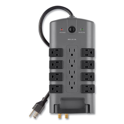 Image of Belkin® Pivot Plug Surge Protector, 12 AC Outlets, 8 ft Cord, 4,320 J, Gray