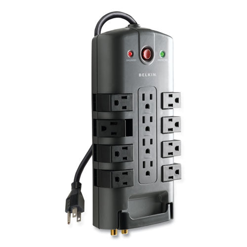 Image of Belkin® Pivot Plug Surge Protector, 12 AC Outlets, 8 ft Cord, 4,320 J, Gray