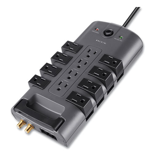 Image of Belkin® Pivot Plug Surge Protector, 12 AC Outlets, 8 ft Cord, 4,320 J, Gray