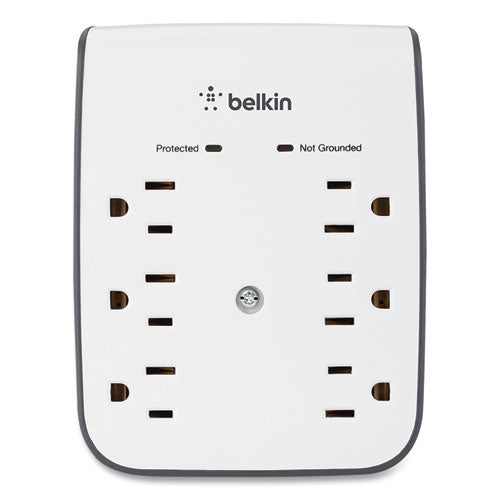 Image of Belkin® SurgePlus USB Wall Mount Charger, 6 AC Outlets/2 USB Ports, 900 J, White/Black
