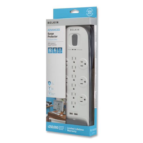 Image of Belkin® Home/Office Surge Protector, 12 AC Outlets, 6 ft Cord, 3,996 J, White/Black