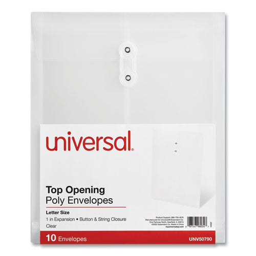 Image of Universal® Top Opening Poly Envelopes, 1.25" Expansion, Letter Size, Clear, 10/Pack