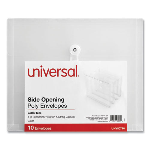 Image of Universal® Side Opening Poly Envelopes, 1" Expansion, Letter Size, Clear, 10/Pack