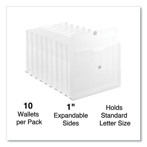 Image of Universal® Side Opening Poly Envelopes, 1" Expansion, Letter Size, Clear, 10/Pack