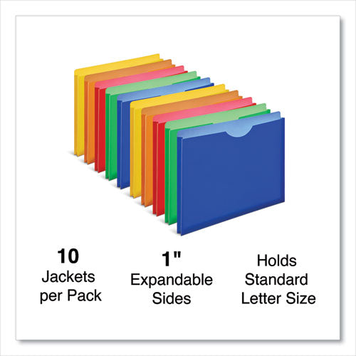Image of Universal® Expanding Poly File Jackets, 1 Section, Straight Tab, Letter Size, Assorted, 10/Pack