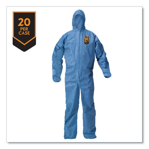 Image of KleenGuard A20 Breathable Particle Protection Coveralls, Zip Front, Hood, Elastic Back, Wrists, Ankles, 4X-Large, Blue, 20/Carton