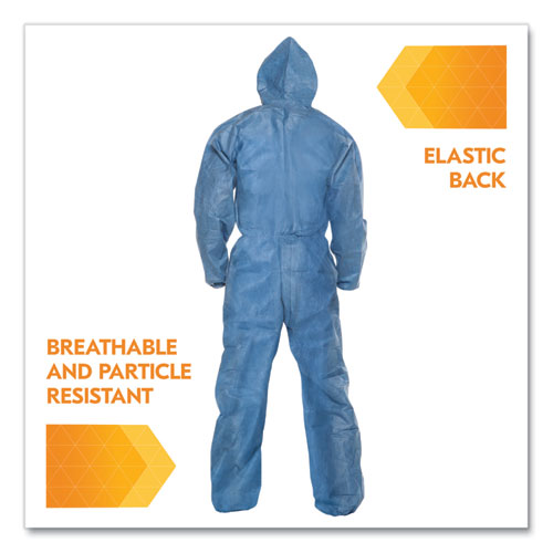 Image of KleenGuard A20 Breathable Particle Protection Coveralls, Zip Front, Hood, Elastic Back, Wrists, Ankles, 4X-Large, Blue, 20/Carton