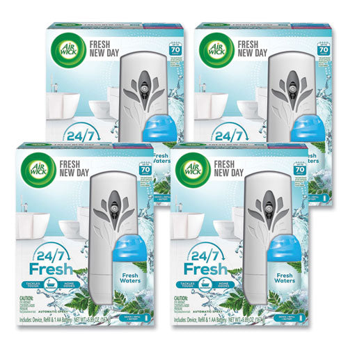 Image of Air Wick® Freshmatic Life Scents Starter Kit, 5.89 oz Fresh Waters Refill/AA Battery, 4 Kits/Carton