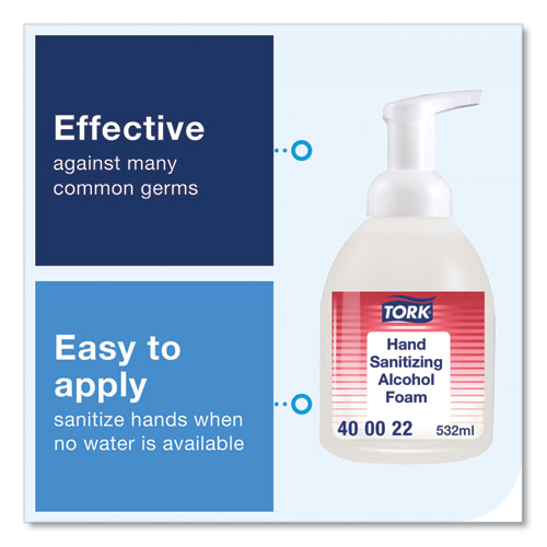 Image of Tork® Alcohol Foam Hand Sanitizer, 18 oz Pump Bottle, Unscented, 6/Carton