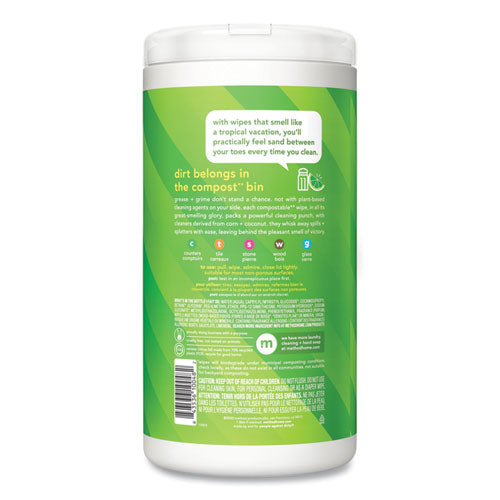 Image of Method® All Purpose Cleaning Wipes, 1 Ply, Lime and Sea Salt, White, 70/Canister, 6/Carton
