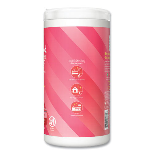 Image of Method® All Purpose Cleaning Wipes, 1 Ply, Pink Grapefruit, White, 70/Canister, 6/Carton