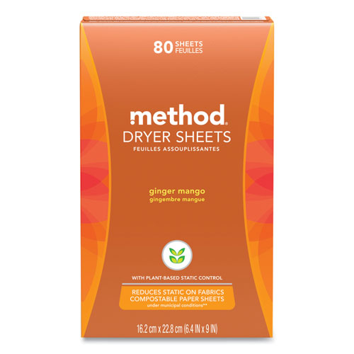 Image of Method® Dryer Sheets, Ginger Mango, 80/Box, 6 Boxes/Carton