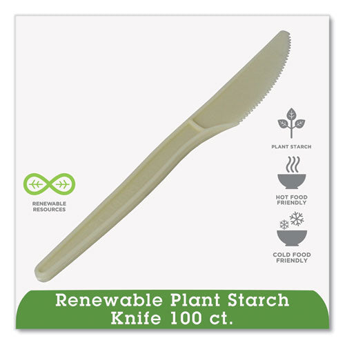 Image of WNA EcoSense Renewable Plant Starch Cutlery, Knife, Plastic, Cream, 50/Pack