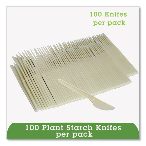 Image of WNA EcoSense Renewable Plant Starch Cutlery, Knife, Plastic, Cream, 50/Pack