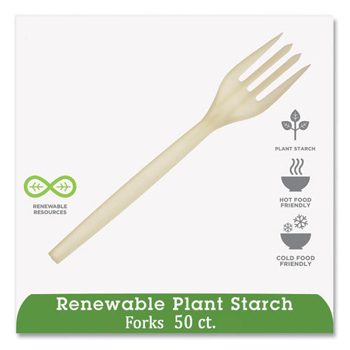 Image of WNA EcoSense Renewable Plant Starch Cutlery, Fork, Plastic, Cream, 50/Pack